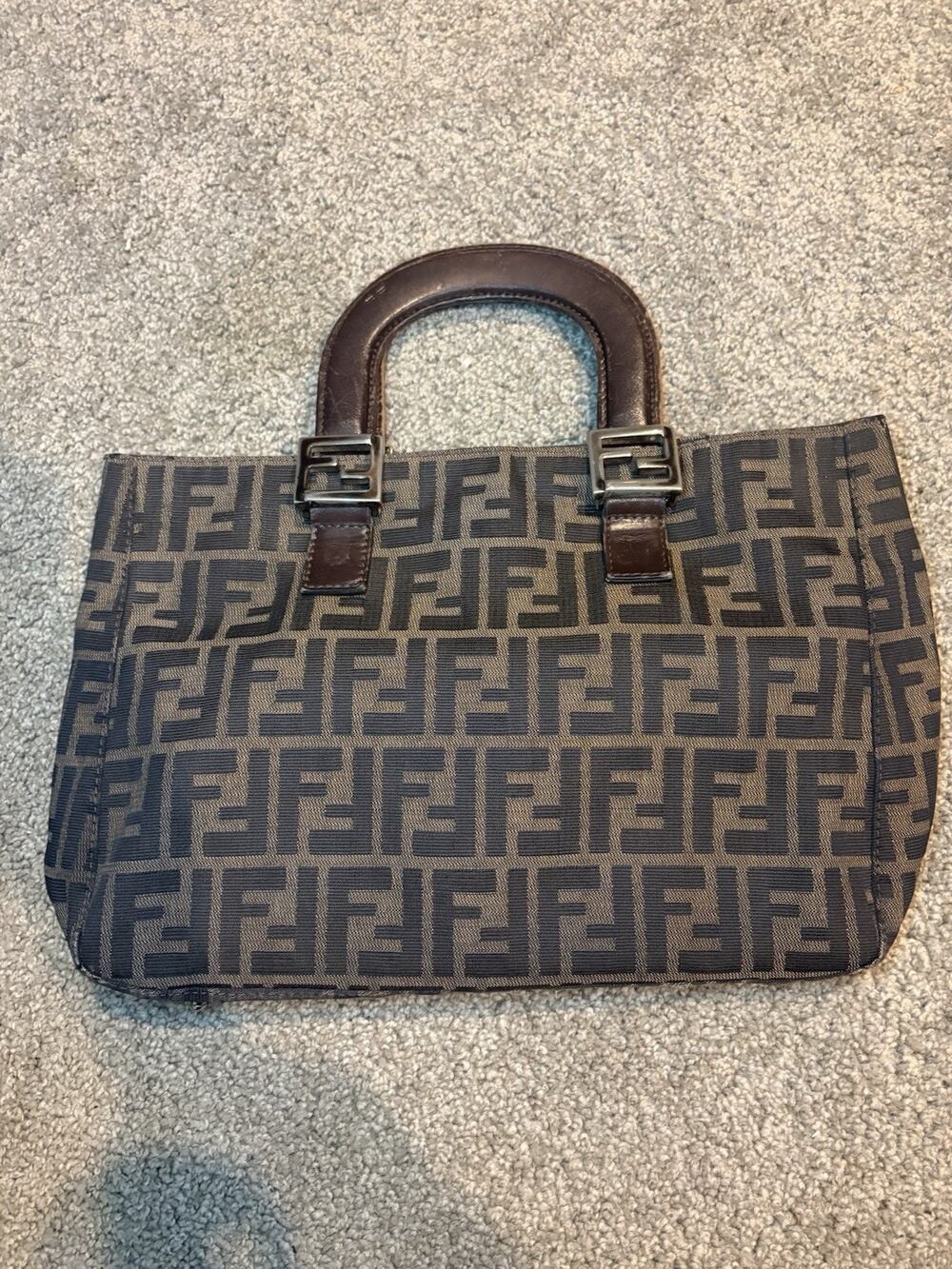 Auth Vintage Fendi Zucca Canvas Leather Tote Bag Brown FF Monogram Handbag